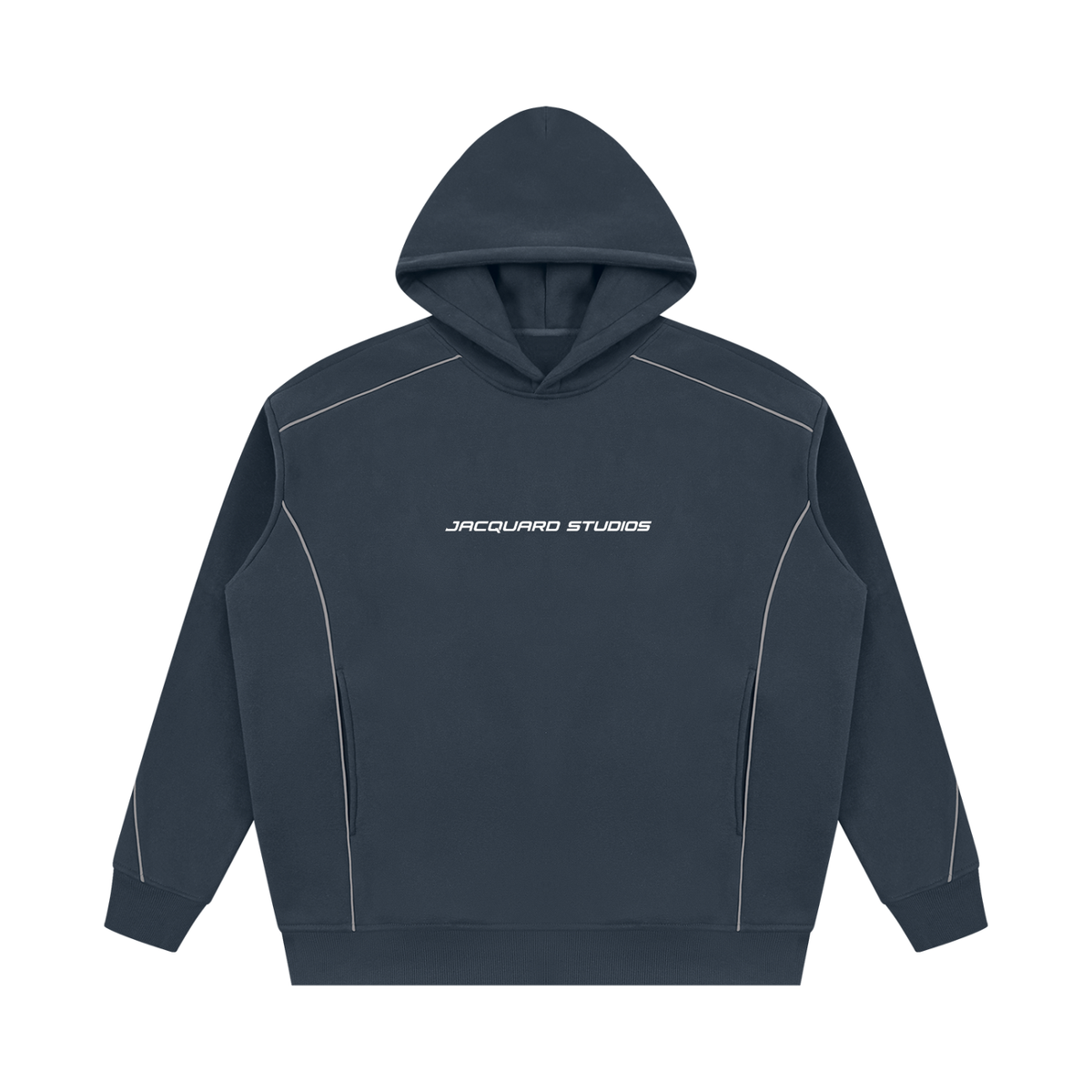 JacquardStudios Unisex Oversized Piping Fleece Hoodie in Navy Blue