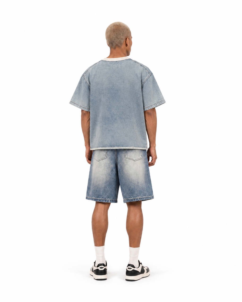 JacquardStudios Unisex Wash Boxy Denim T-Shirt in Light Blue, alternate view