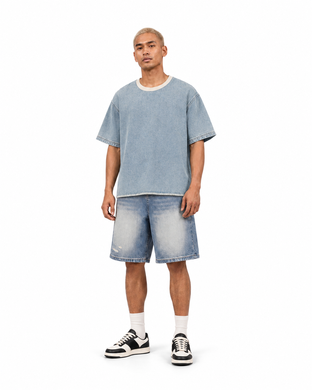 JacquardStudios Unisex Wash Boxy Denim T-Shirt in Light Blue