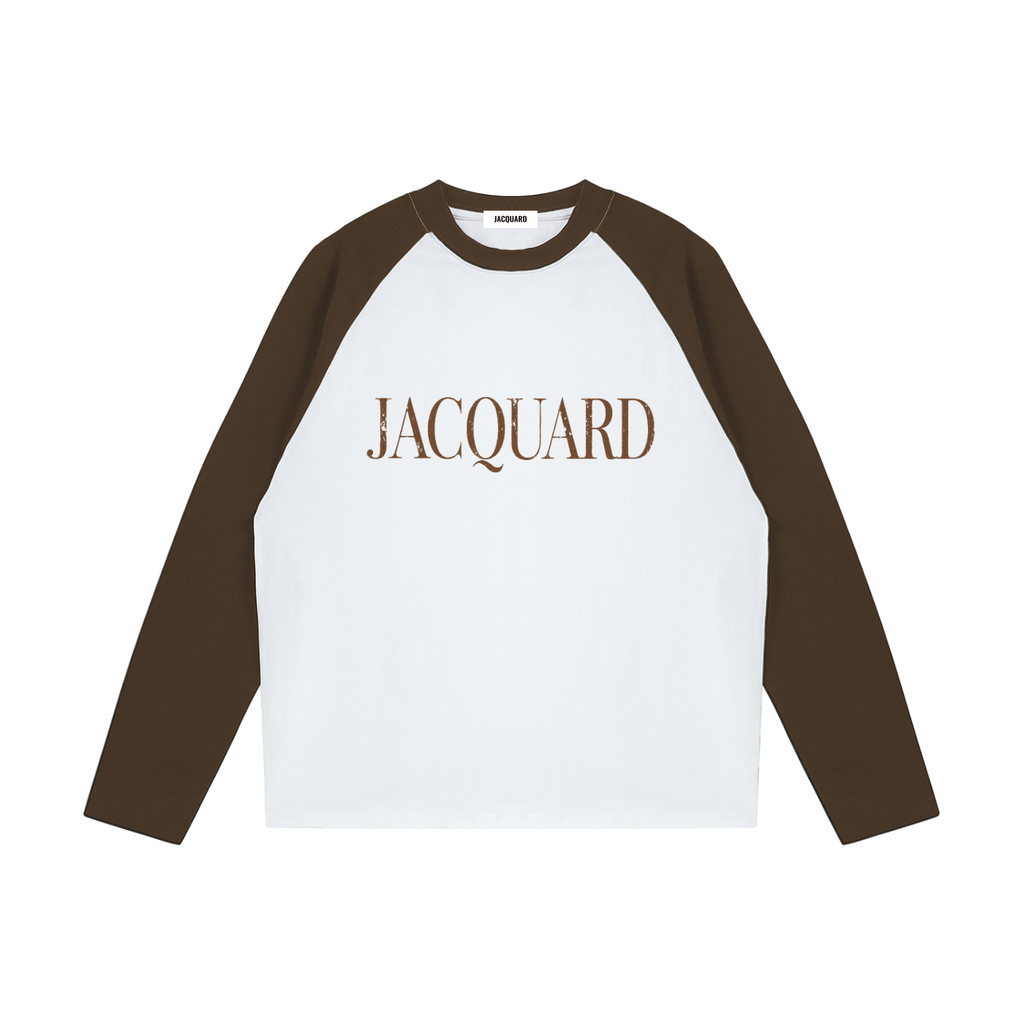JacquardStudios Washed Raglan Long Sleeve in White with Coffee