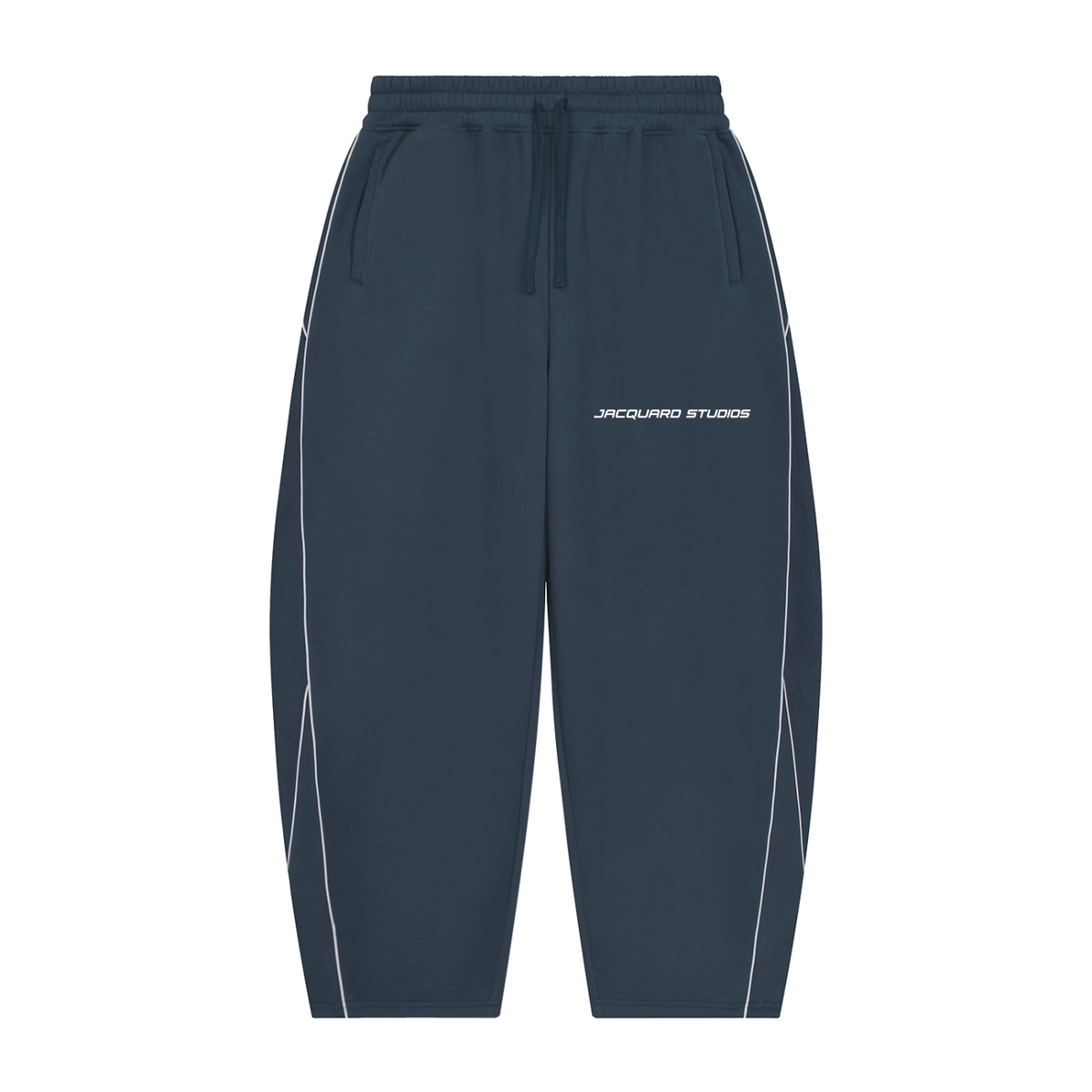 JacquardStudios Unisex Piping Fleece Barrel Leg Sweatpants in Navy Blue