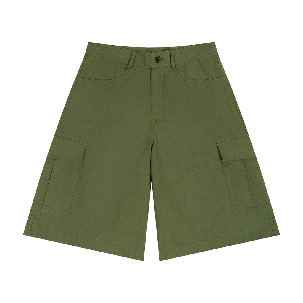 JacquardStudios Unisex Woven Cargo Shorts in Army Green