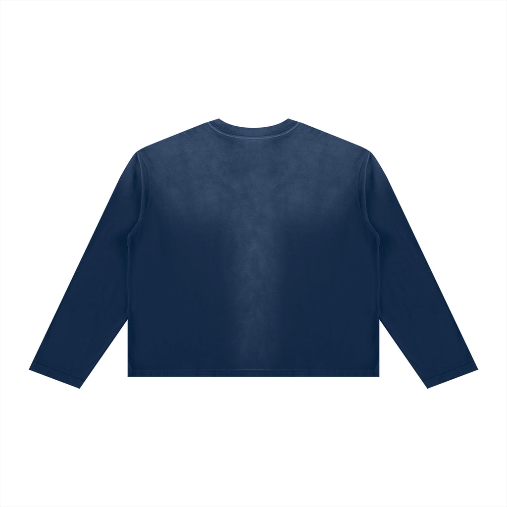 JacquardStudios Classic Unisex Sunfade Boxy Long Sleeve in Navy Blue, alternate view