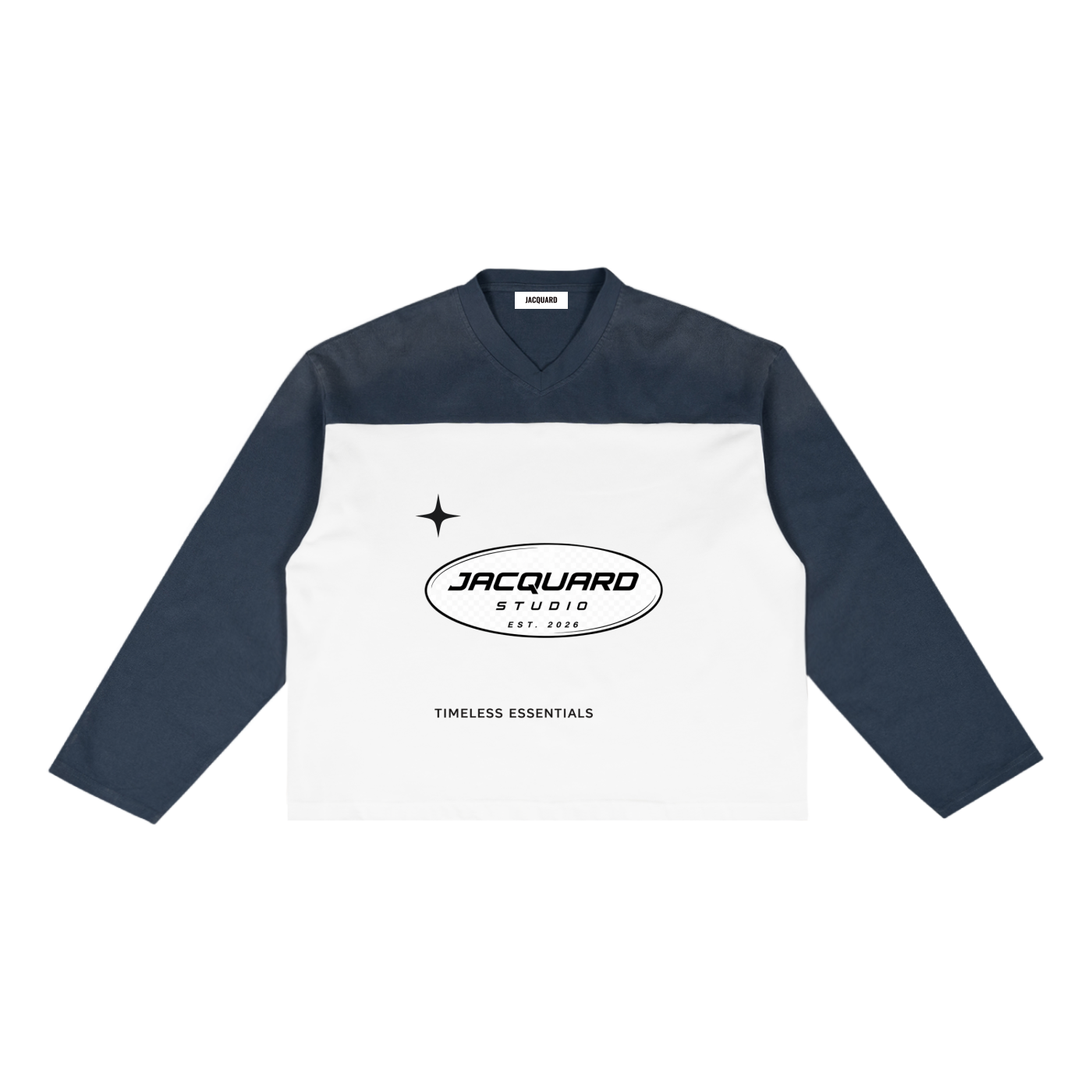 JacquardStudios Logo Sun Fade Color-Block Long Sleeve in Blue with White