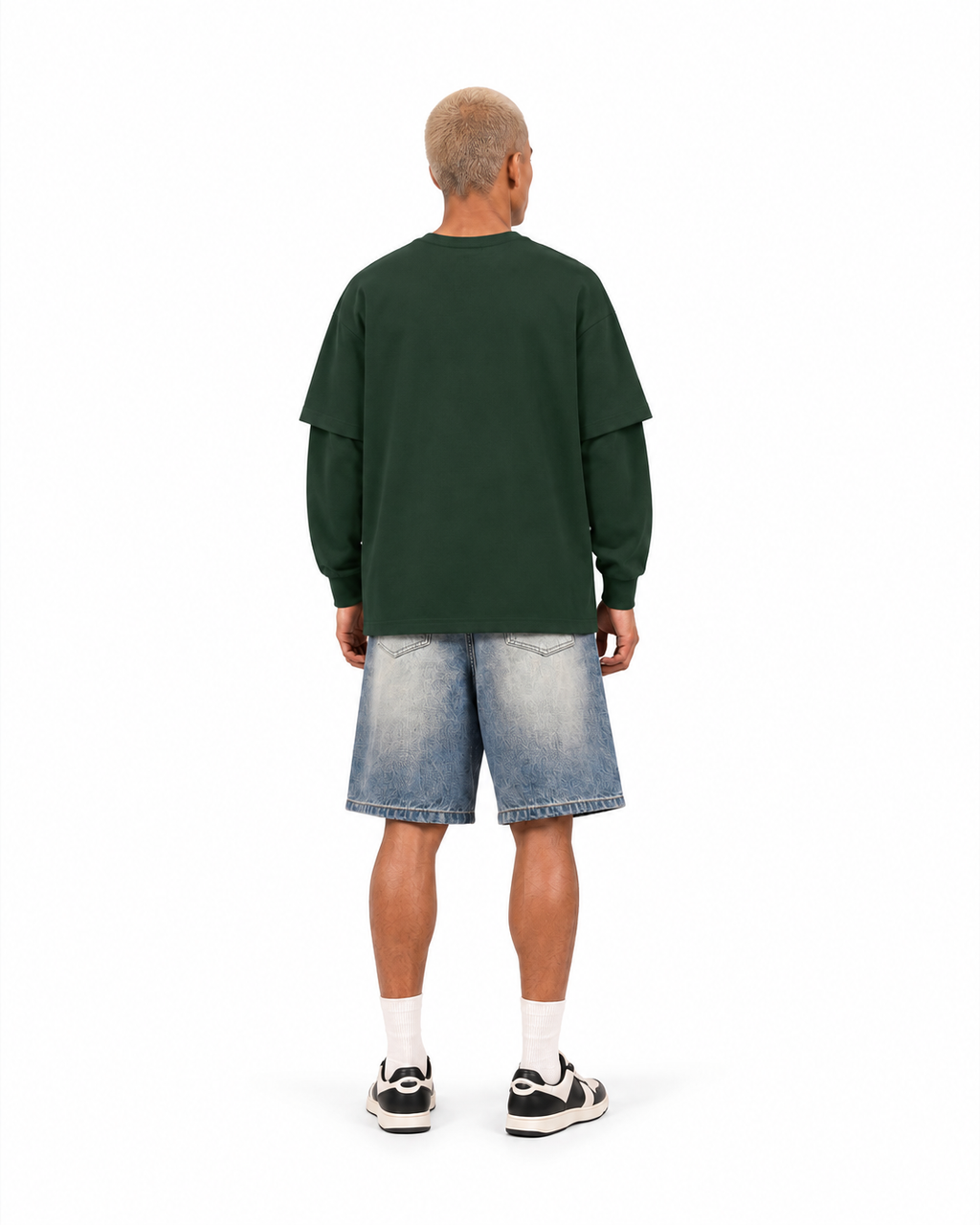 JacquardStudios Unisex Layered Oversized Long Sleeve in Dark Green, alternate view