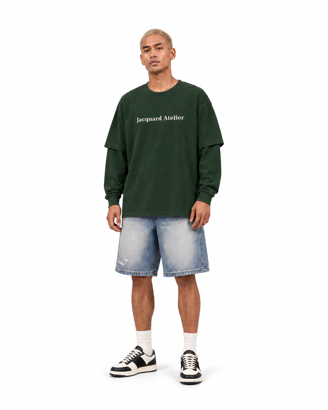 JacquardStudios Unisex Layered Oversized Long Sleeve in Dark Green