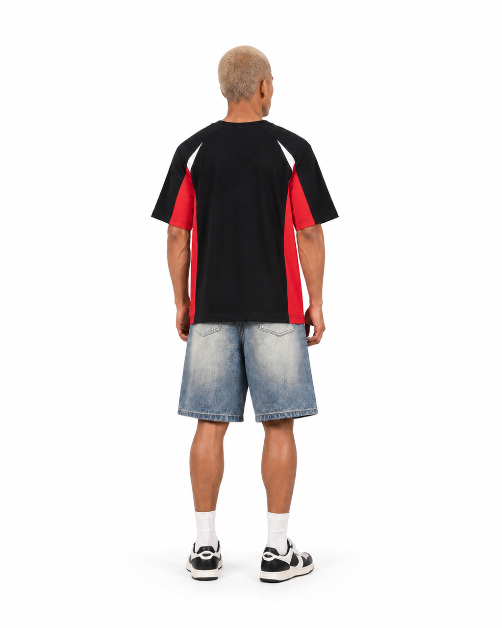 JacquardStudios Unisex Logo Raglan T-Shirt in Black with Red, alternate view