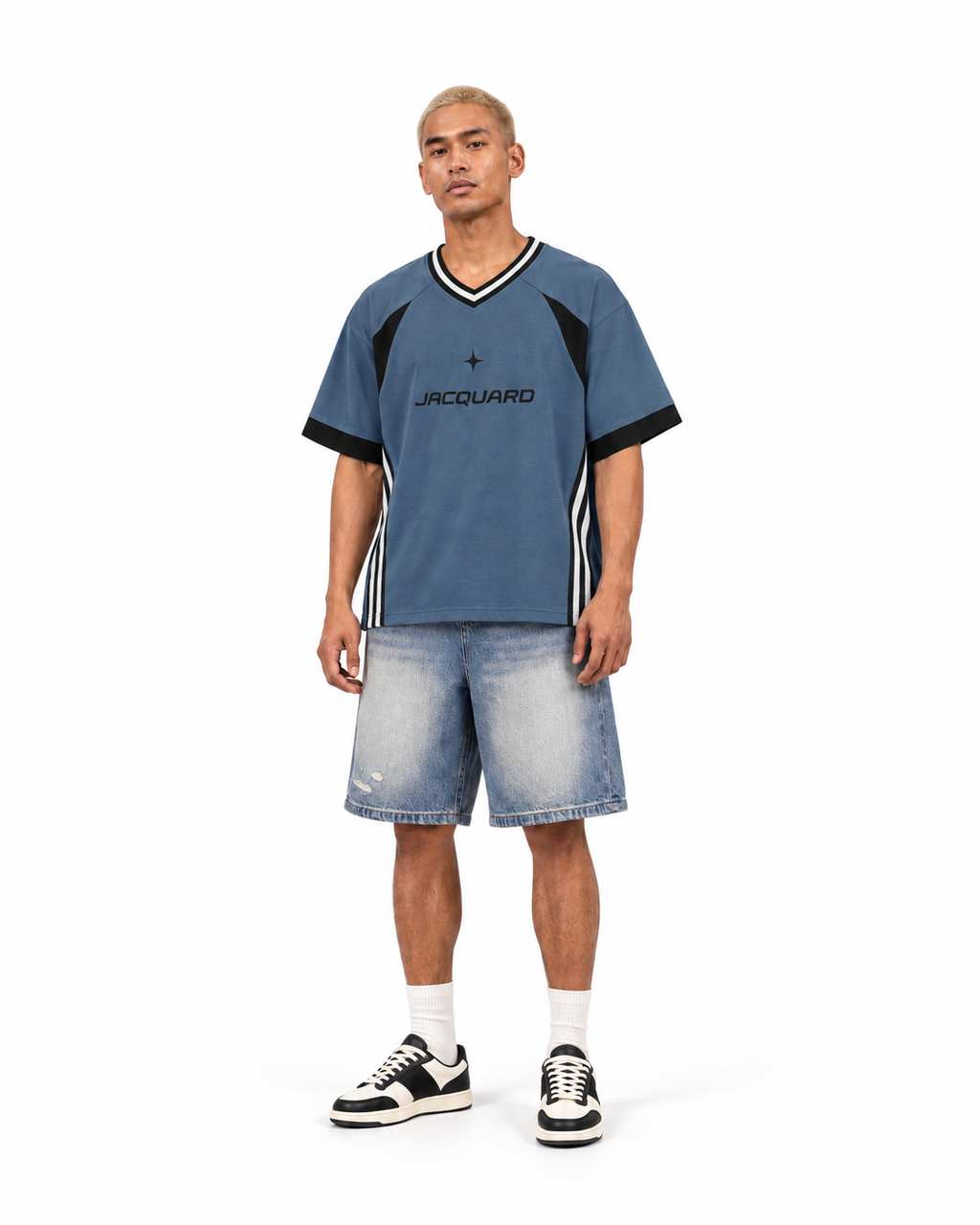 JacquardStudios Unisex Star V-Neck T-Shirt in Haze Blue