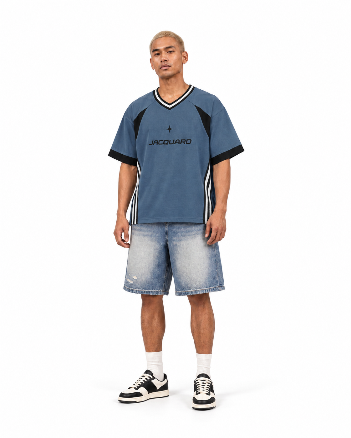 JacquardStudios Unisex Star V-Neck T-Shirt in Haze Blue